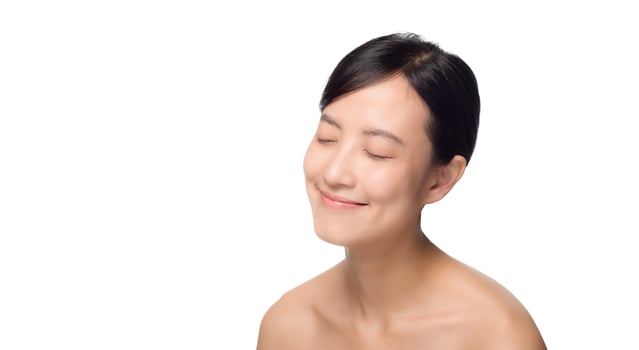 Portrait of beautiful young asian woman clean fresh bare skin concept with clipping path. Asian girl beauty face skincare and health wellness, Facial treatment, Perfect skin. photo