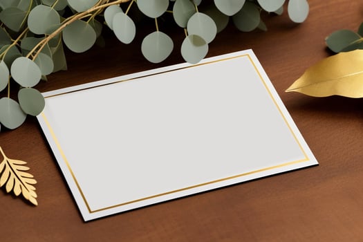 Mockup for a letter or wedding invitation with branches and leaves. Natural light and shade coverage. photo