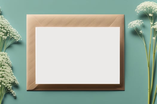 Mockup for a letter or wedding invitation with branches and leaves. Natural light and shade coverage. photo