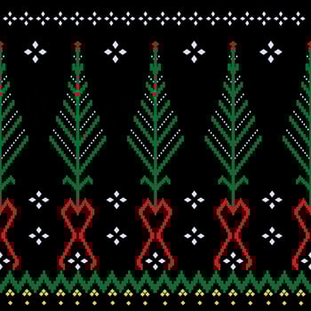 Beautiful colorful christmas Thai knitted embroidery . geometric ethnic oriental pattern traditional on black background, Thai pattern culture isolated with clipping path photo