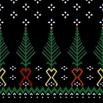 Beautiful colorful christmas Thai knitted embroidery . geometric ethnic oriental pattern traditional on black background, Thai pattern culture isolated with clipping path photo