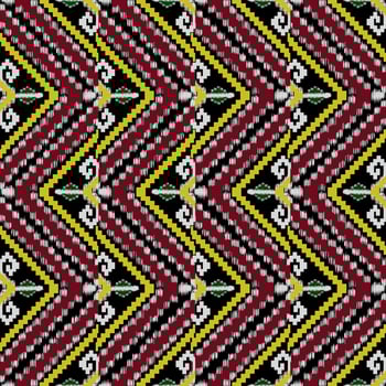 Beautiful colorful Thai knitted embroidery. geometric ethnic oriental pattern traditional on black background, Thai pattern culture with clipping path photo
