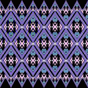 Beautiful colorful Thai knitted embroidery. geometric ethnic oriental pattern traditional on black background, Thai pattern culture with clipping path photo