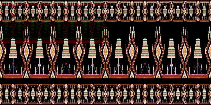 Beautiful colorful Thai knitted embroidery. geometric ethnic oriental pattern traditional on black background, Thai pattern culture with clipping path, photo