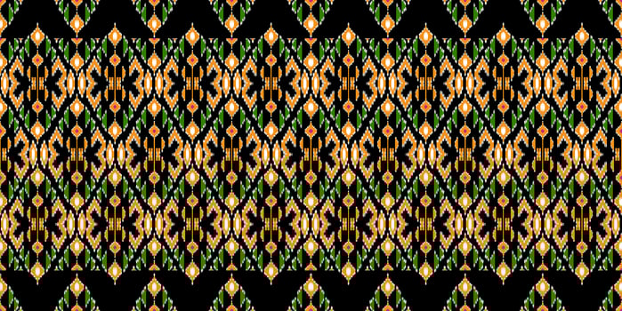 Beautiful colorful Thai knitted embroidery. geometric ethnic oriental pattern traditional on black background, Thai modern luxury pattern culture with clipping path, photo