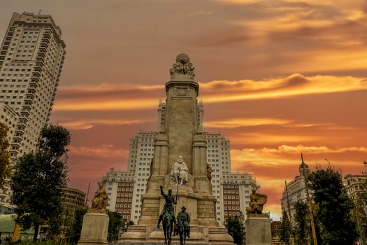 Madrid, Spain, Placa de Espana monument Miguel de Cervantes, 2022 photo