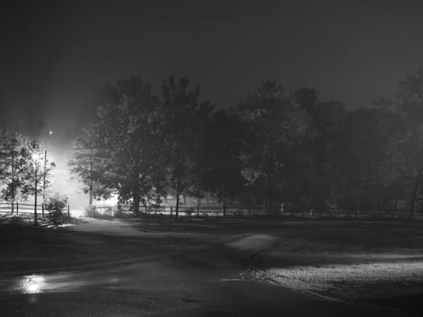 Dark Night Time Field and Road photo