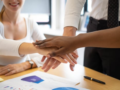 Touch hand finger businesswoman businessman person group teamwork meeting business strategy creative idea community friend corporate partnership human support success together happy smile photo