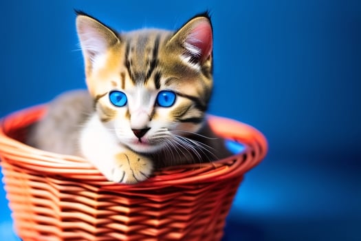 Cute and curious, playful kitten looks around. Close-up. photo