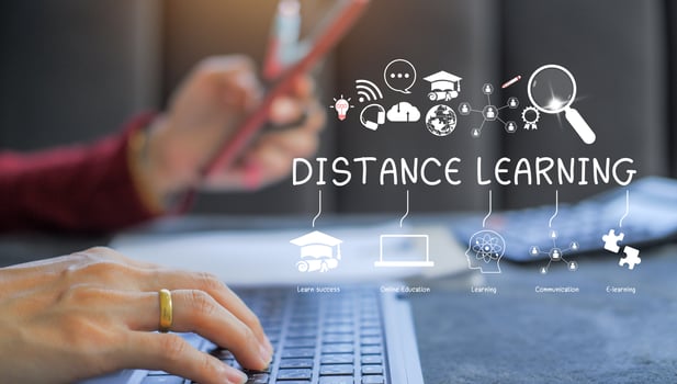 e-learning education concept online learning with webinars, video tutorials, internet lessons photo