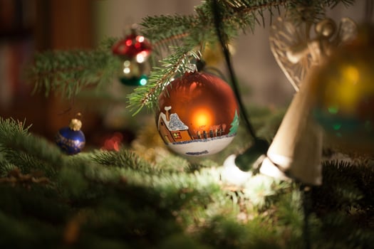 Christmas bauble on christmas tree photo