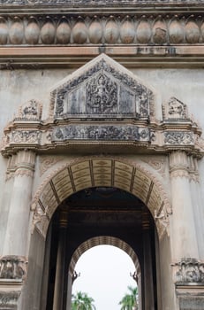 Decoration Detail of Patuxai Victory Monument or Victory Gate Landmark of Vientiane City of Laos photo