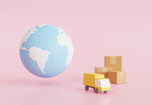 The concept of a parcel delivery service around the world isolated white background. 3d rendering. photo