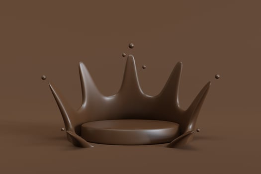 Chocolate splashes and drops on brown podiums. 3d rendering photo