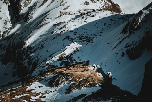Beauty of afternoon golden sun light in in scenery of snowy Italian Alps even when it was in spring photo