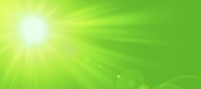 Natural green background with summer sun and lens flare. Sunlight on green natural background. photo