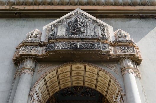 Decoration Detail of Patuxai Victory Monument or Victory Gate Landmark of Vientiane City of Laos photo