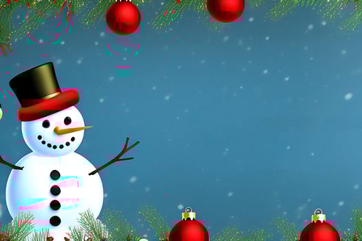Funny snowman. Merry christmas and happy new year greeting card. Snowy background. photo