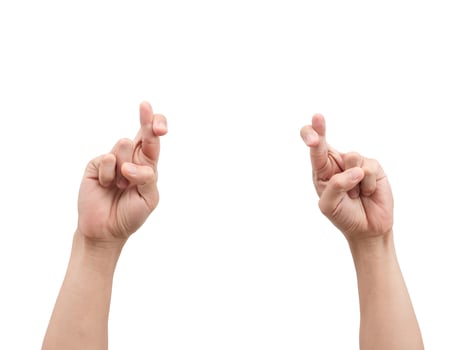 Hands cross finger white isolated photo