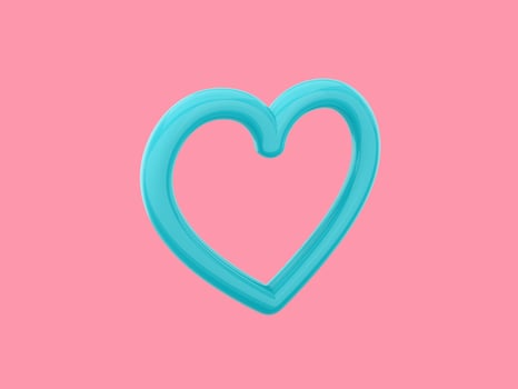 Toy heart. Blue mono color. Symbol of love. On a solid pink background. View left side. 3d rendering. photo