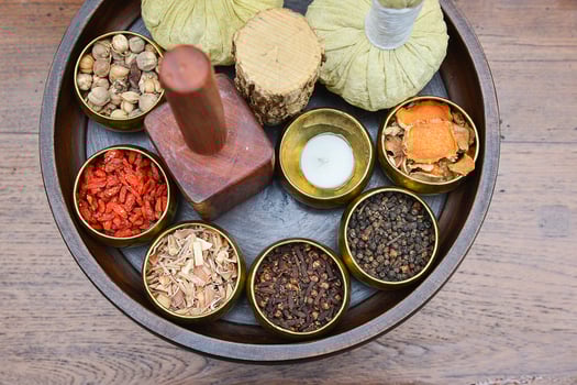 A set of herb and Thai herbal ball for spa therapy photo