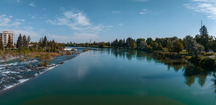 Aerial view of the water fall that the city of Idaho Falls, ID USA is named after. photo
