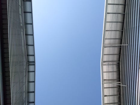 High steel roof, blue sky, civil engineering photo