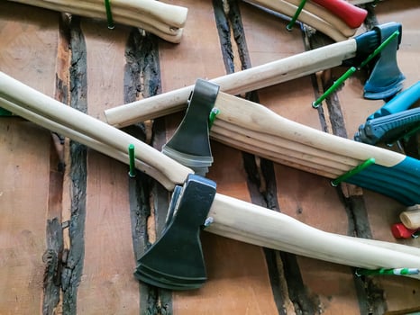 Set of three throwig axes photo