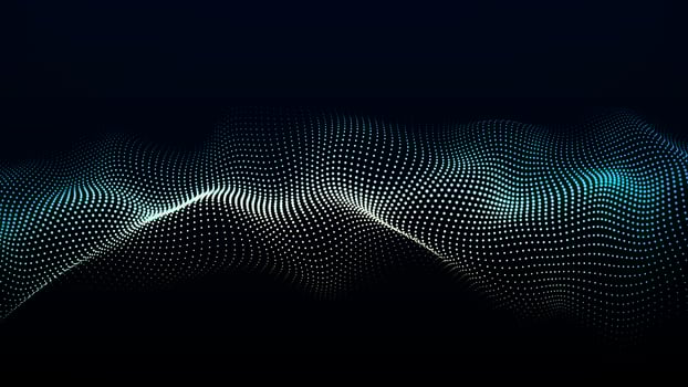 Futuristic blue particle wave. The concept of big data. Network connection. Cybernetics. Abstract dark background. 3d rendering. photo