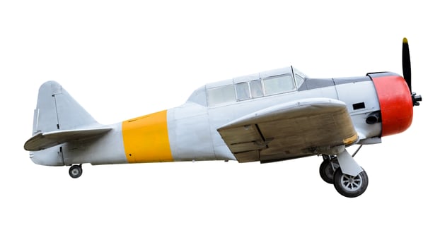 Old combat aircraft on white background photo