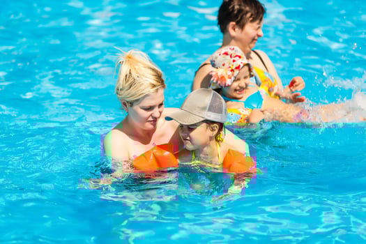 happy little girl and mother in pool photo