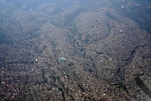 Mexico city aerial panorama landcape from airplane photo
