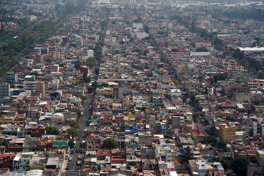 Mexico city aerial panorama landcape from airplane photo