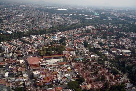 Mexico city aerial panorama landcape from airplane photo