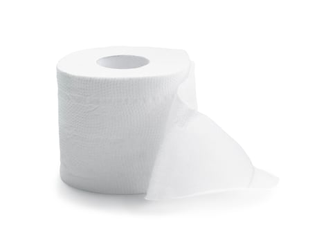 Single roll of white tissue paper or napkin isolated on white background with clipping path photo