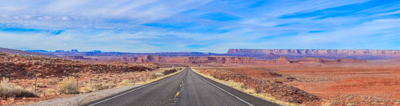 View along an empty road in Arizona desert photo