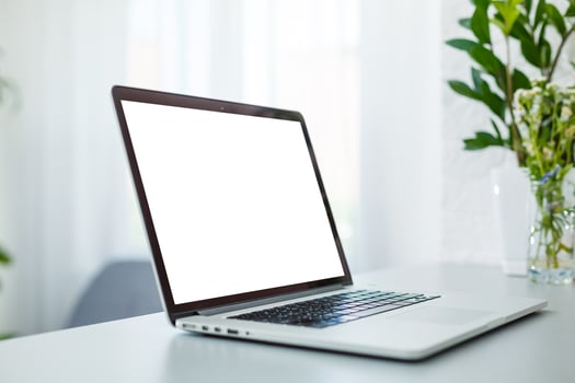Kiev, Ukraine - june 18, 2019 Apple Macbook pro computer with dried flower vase and latte art coffee on wooden table, created by Apple Inc photo