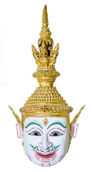 White actor's mask used head wear for staging isolated on white background, The traditional culture pantomime in Thailand photo