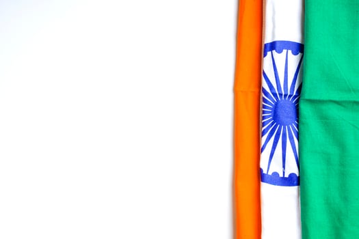 Concept for Indian Independence day and republic day, tricolor indian flag on white background photo
