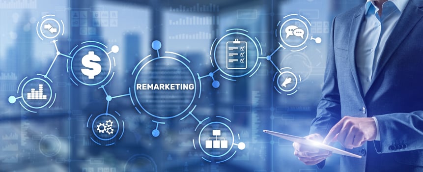 Remarketing on virtual screen. Business Technology Internet and Finance concept photo
