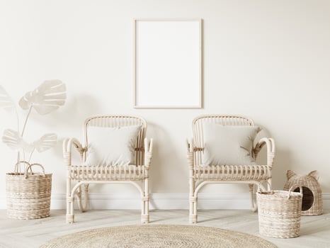 Frame and poster mockup in Boho style interior. 3d rendering, 3d illustration photo