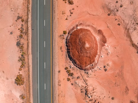 Northern Arizona highway through red rocks and landscape. photo