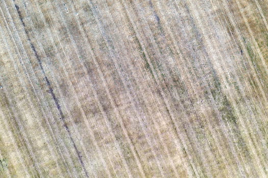 Empty farming land after harvesting, agriculture season aerial view photo