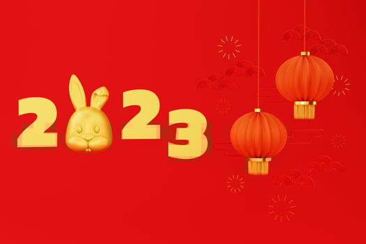 2023 Lunar new year. year of the rabbit. Chinese traditional new year on red background photo