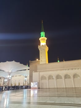 Beautiful view of Masjid al-Nabawi, Medina, Saudi Arabia in night-lights. photo