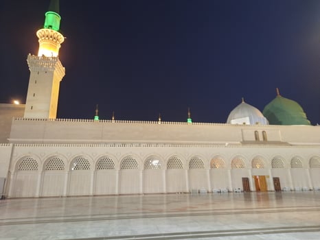 Beautiful view of Masjid al-Nabawi, Medina, Saudi Arabia in night-lights. photo