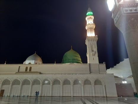 Beautiful view of Masjid al-Nabawi, Medina, Saudi Arabia in night-lights. photo