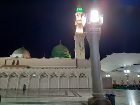 Beautiful view of Masjid al-Nabawi, Medina, Saudi Arabia in night-lights. photo