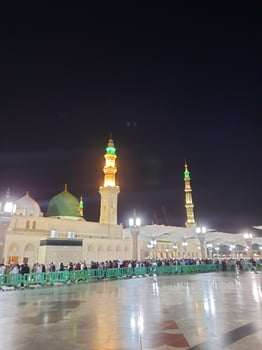 Beautiful view of Masjid al-Nabawi, Medina, Saudi Arabia in night-lights. photo
