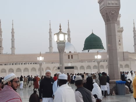 Medina, Saudi Arabia, Dec 2022 - Beautiful view of the outer courtyard of Masjid al-Nabawi, Madinah. photo